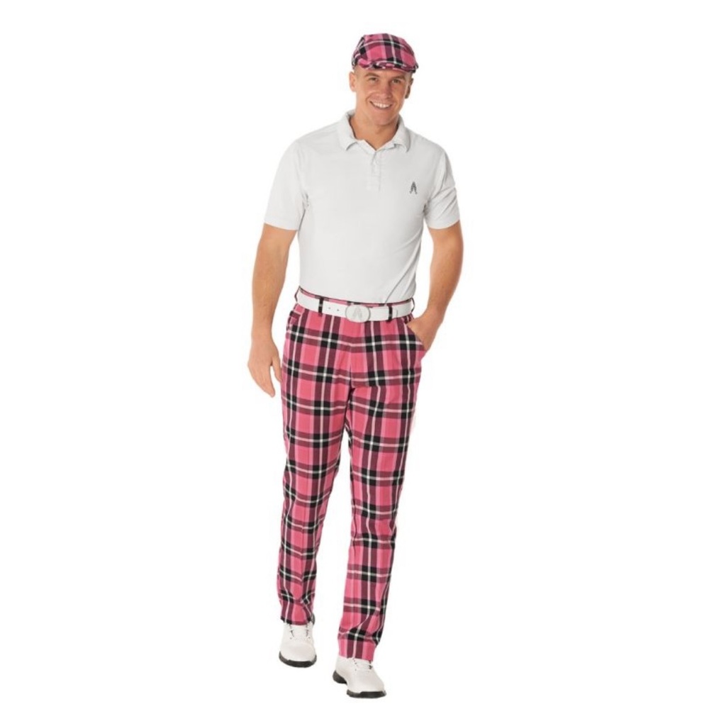 ROYAL AND AWESOME PINK PLAID TROUSERS & GOLF HAT 40/32